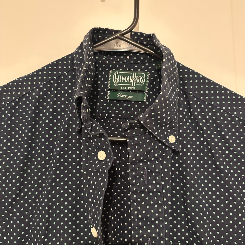 Gitman Bros Vintage Color Navy Polka Dots Short Sleeves Men Shirt Size S